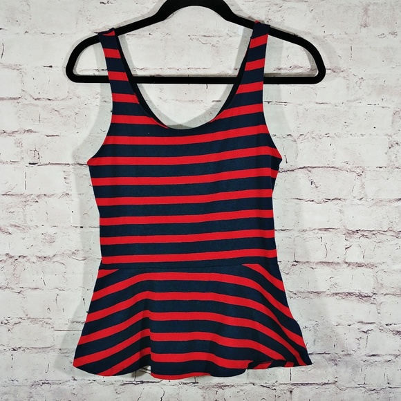 Express Tops - NEW! EXPRESS Navy & red Striped Peplum Top Sz SM